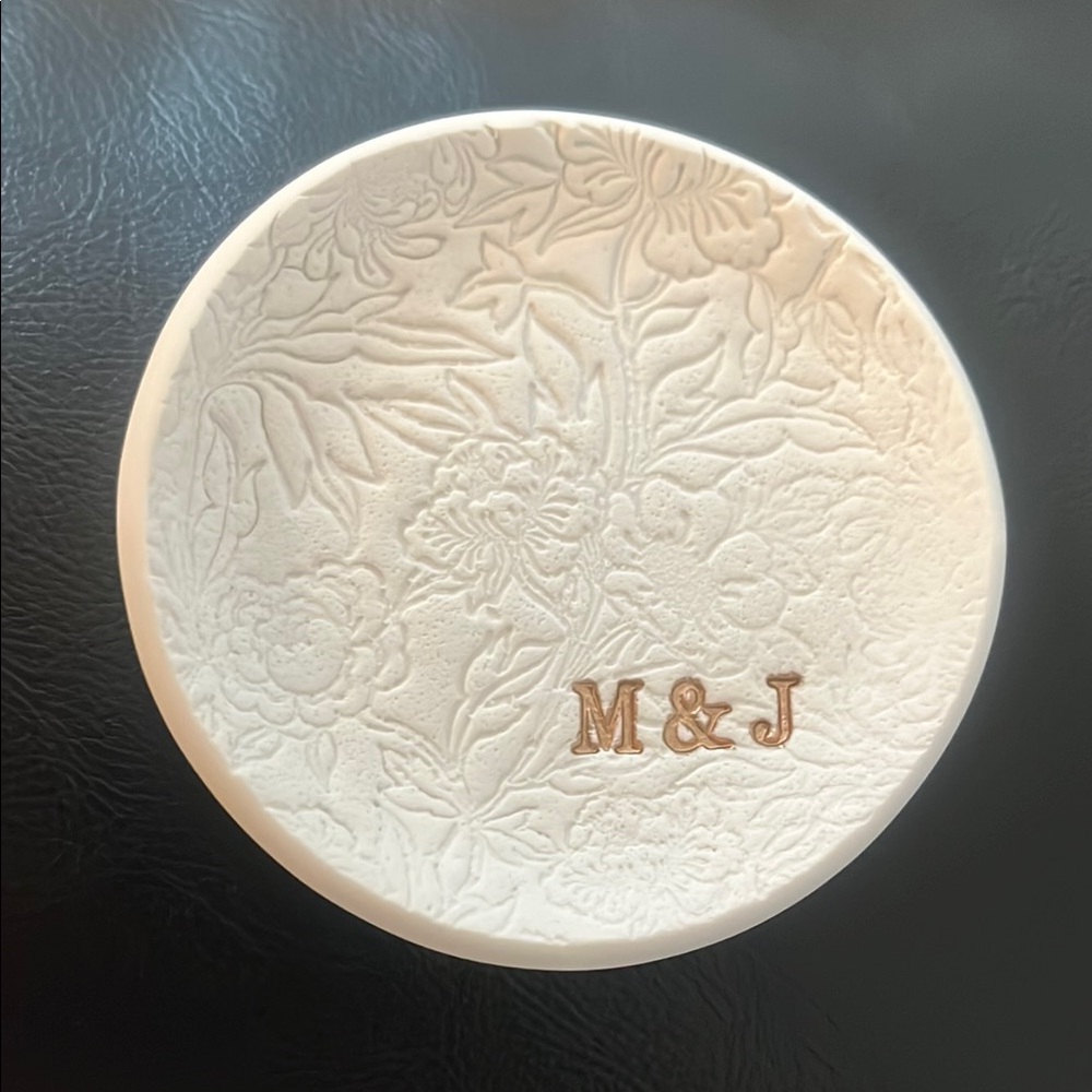Floral Embossed White Ring Dish